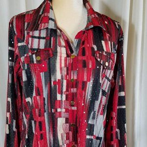 Erin London Large Black & Red Sparkle Ladies Shirt